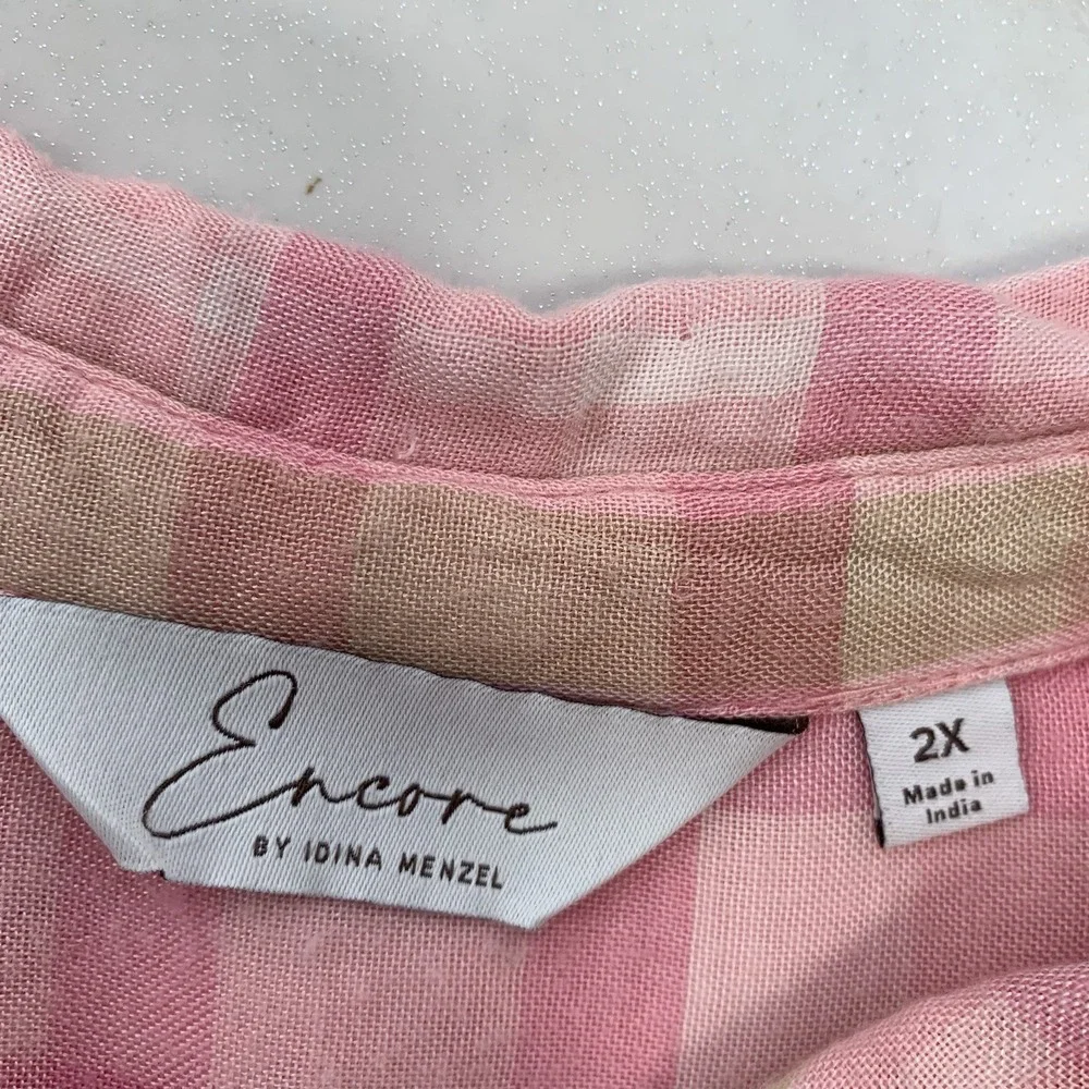 Encore Idina Menzel Pink Plaid Button‎ Front Soft Flannel Shirt Woman 2X Casual